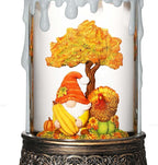 Fall Snow Globe Lantern Fall Decor Candle Shape with Gnome and Turkey, Lighted Thanksgiving Decorations with Timer Swirling Glitter for Tabletop Autumn Festival Harvest Day