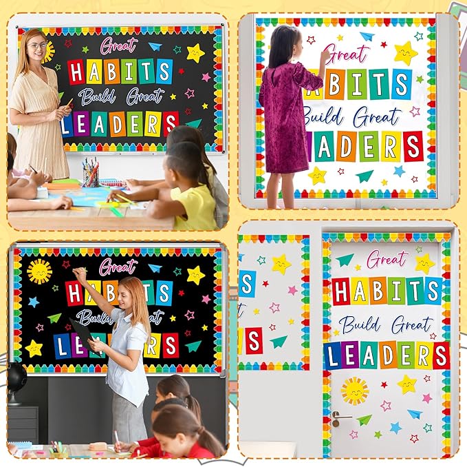 party greeting Growth Mindset Bulletin Board Decorations Great Habits Build Great Leaders Paper Cutouts Colorful Back to School Bulletin Board Set for Kindergarten Preschool Decor