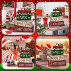 Lineshading 4 Pcs Rustic Christmas Decor Wooden Red Truck Winter Tiered Tray Decor Merry Christmas Table Centerpiece Wood Red Truck Block Sign Gift Farmhouse for Home Kitchen Tabletop Office Shelf