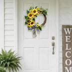 20 Inch Sunflower Spring Summer Wreath for Front Door, Artificial Sunflower Wreath with Green Leaves, Modern Farmhouse Wall Wedding Home Indoor Outdoor Decor