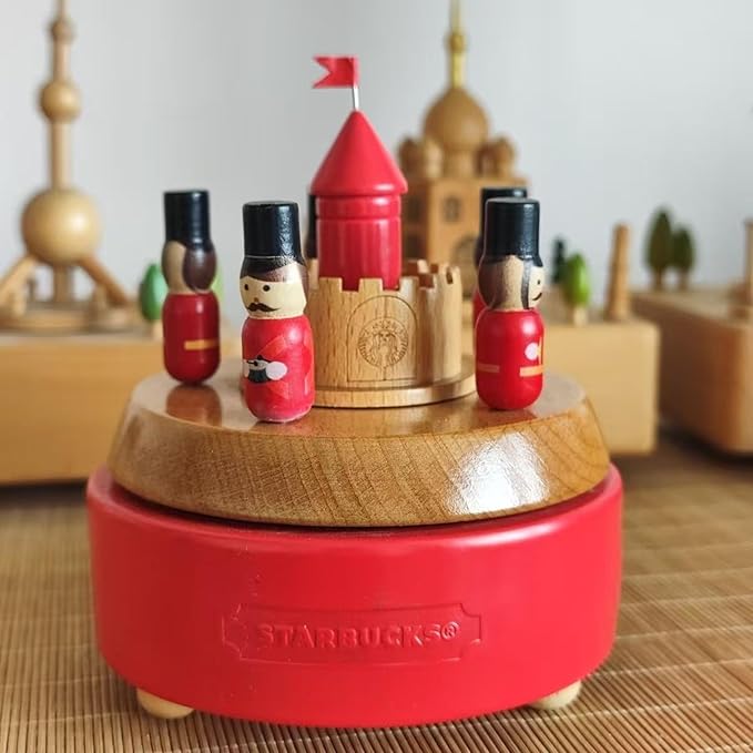 Natural Solid Wood Handcrafted Beech Wooden, Musical FigureTotoro/Carousel/Fairy/Ballerina Figurine,Rotating Hand Crank Mechanism Music Box,Musical Decorations (Nutcracker)
