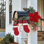 CITYES Christmas Swag Artificial Teardrop Swag Wreaths with Pinecones Red Berry Golden Ball Poinsettia Artificial Christmas Teardrop for Xmas Decor Front Door Outdoor Indoor Wall Mailbox