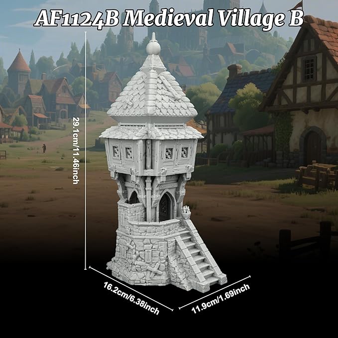 RPG Scenery – 1:64 Scale Unpainted TTRPG Buildings for Role Playing & DND Campaigns, Table Maps Characters Accessory – Medieval Village B AF1124B