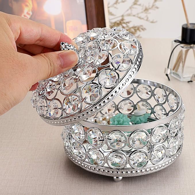 Hipiwe Crystal Mirrored Jewelry Box - Jewelry Trinket Organizer Treasure Box Home Decor Ring Earrings Necklace Storage Holder Chest Keepsake Box,Birthday Christmas Gift for Women, Large