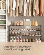 SONGMICS Shoe Rack, 3-Tier Shoe Organizer, Metal Storage Shelf, Upright or Upside Down, for 20-24 Pairs, Stackable, for Entryway, 11.8 x 46.1 x 21.7 Inches, Black ULSA033B01
