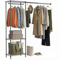 MZG Heavy Duty Rolling Garment Rack 3 Tiers Adjustable Wire Shelving Clothes Rack with 2 Rods Storage Closet Clothing Rack Black 13.8"D x 63.3"W x 82.4"H
