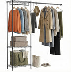 MZG Heavy Duty Rolling Garment Rack 3 Tiers Adjustable Wire Shelving Clothes Rack with 2 Rods Storage Closet Clothing Rack Black 13.8"D x 63.3"W x 82.4"H