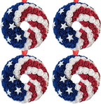Idyllic 4 Pcs Patriotic Wreaths, 7 Inch 4th of July Decorations with Red White Blue PE Roses & 5 Stars - Includes Hanging Ribbons, Independence Day Wreaths for Front Door, Windows, Multi-Pack