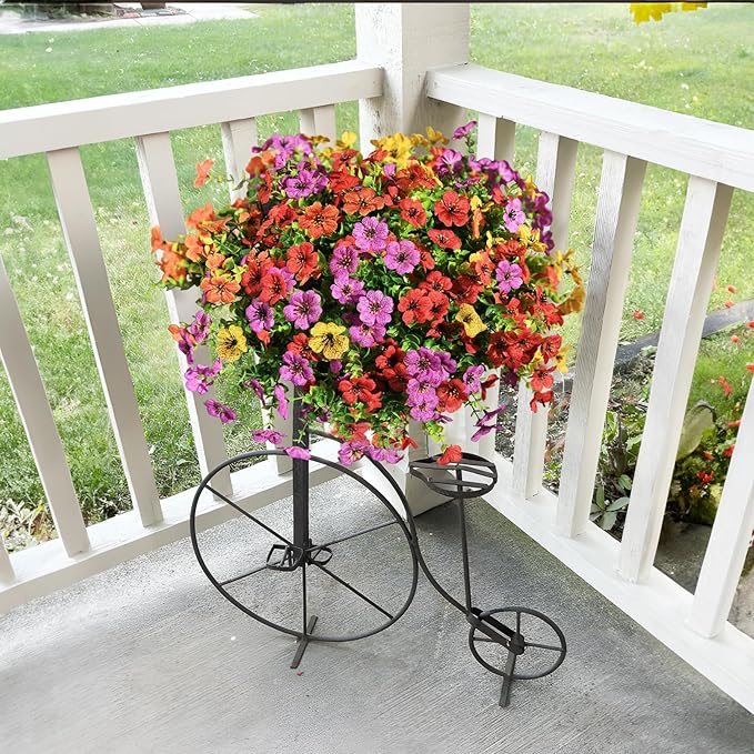 INQCMY Artificial Flowers for Outdoors Faux Plants Outdoor Fake Flowers Spring Decoration,12 Bundles Faux Silk Colorful Daisy Realistic UV Resistant for Outside Home Planter Window Porch Patio Yard