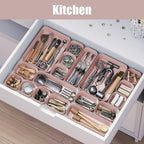 Plastic Drawer Organizers, 18 PCS Bathroom Drawer Organizer Bins, Desk and Vanity Organizer Plastic Tray, Makeup organizer and storage for Bedroom, Kitchen Gadgets Utensils and Office (Pink)
