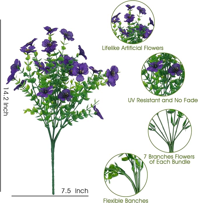 Artificial Faux Flowers Plants for Outdoors Outside Spring Summer Decoration,12 Bundles Realistic Fake Flowers Plant Greenery Silk Daisy UV Resistant Planters Porch Patio Garden Home (Double Purple)