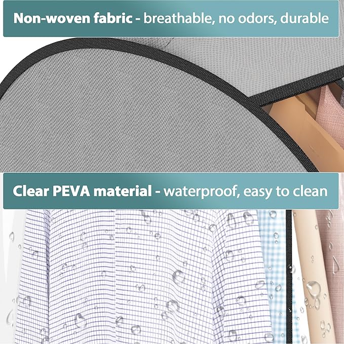 10" Gusseted Garment Bags for Hanging Clothes 50" Suit Bags for Open Closet Storage, Side Clear Clothing Cover for Coat, Dress, Jacket, Shirt, Fur Wardrobe Protector, 3 Packs, Grey