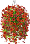 Homsunny Artificial Fake Hanging Plants Flowers Baskets for Outdoor Outside Spring Decor,Faux Silk Daisy UV Resistant Look Real Summer Decorations for Home Porch Patio Yard Garden(Red Brown)