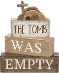 Lineshading 4 Pcs Easter Table Decorations Empty Tomb Wooden Block Sign Resurrection Scene Christian Decor with Cross, Vintage Religious Centerpieces for Easter, Home, Church, Faith Gift for Believers