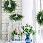 6 Pcs Mini Green Boxwood Candle Rings Wreaths Spring Summer Kitchen Cabinet Swags Wreath 3 Inch Wedding Rings Wreaths Pillar Candle Holder for Wedding Home Door Tabletop Decor