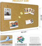 Large Bulletin Board - Foldable 36x48 Inches Cork Board Alternative with 20 Push Pins, 3' x 4' Self-Adhesive Felt Bulletin Board for Wall, Home Office Classroom Decor