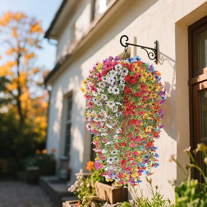 Artificial Hanging Flowers for Outdoors, 8 Pcs Fake Plant for Spring Summer Decoration, UV Resistant Realistic Silk Faux Flowers Outside Indoor Planter Porch Patio Balcony Yard Decor