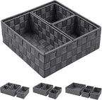 Posprica Woven Storage Baskets for Organizing, Small Baskets Cube Bin Container Tote Organizer Divider for Drawer, Closet, Shelf, Dresser, Set of 4(Dark Grey)