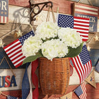 Riceshoot 4th of July Decoration Patriotic Door Hanger Basket Wreath for Front Door Woven Basket 250th Anniversary Hanging Sign with Artificial Hydrangea American Flag for Independence Day Table Decor