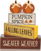 Lineshading 4 Pcs Fall Pumpkin Decor Fall Table Decoration Thanksgiving Tiered Tray Decor Thanksgiving Centerpiece Rustic Decorative Pumpkin Block Sign Gift Farmhouse Autumn Table Sign for Home