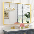 Keonjinn Gold Bathroom Mirror 60” x 40” Large Framed Mirrors for Wall Rectangular Vanity Mirror Brushed Gold Metal Frame Mirror Rectangle Farmhouse Mirror for Bathroom Sink(Horizontal/Vertical)