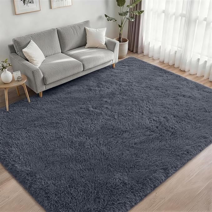 6x9 Area Rugs for Living Room Bedroom: Ultra Soft Fluffy Shag Rug Upgrade Non-Slip Non-Shedding Large Fuzzy Plush Carpet Indoor Floor Carpets for Kids Room Playroom Nursery Dorms Home Decor Grey