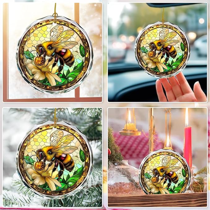 Stained Glass Bee Ornament - Christmas Tree Decoration, Gift Idea