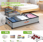 Under Bed Storage with Wheels, 2-Pack Under Bed Storage Containers with Clear Lids, XXL 65L Under the bed storage Organizer Bins, Rolling Under Bed Metal Drawer for Clothes,Shoes,Toys (gray)