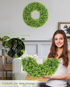 Vlorart 23 Inch Large Boxwood Door Wreaths for Front Door All Season, Artificial Spring Summer Green Wreath with Sash & Bow, Front Door Wreaths for Indoor Outdoor Porch Wall Window Farmhouse Decor