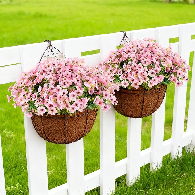 16 Bundles Artificial Flowers for Outdoor Realistic Faux Flower Spring Summer Garden Home Decoration, Hanging Daisy with Eucalyptus Leaves Fake Plants Greenery Balcony Porch Patio Front Door Decor
