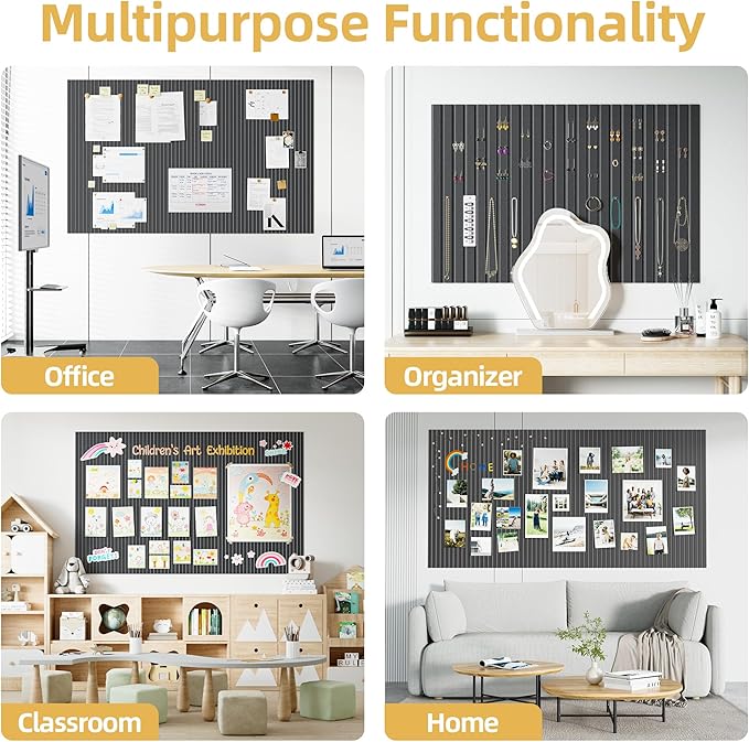 Large Cork Board for Wall 36" x 48" Black Bulletin Board with Safe Removable Adhesive Squares for Pictures Photos, Alternative CorkBoard Felt Pin Boards Tiles for Office Classroom Wall Decor-12 Pack