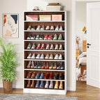 Tribesigns Tall Shoe Cabinet, 9 Tiers 40-45 Pairs Heavy Duty Wood Freestanding Shoe Storage Cabinet, 70.8'' Tall Shoe Cabinet with Open Storage for Entryway (1, White/Brown)