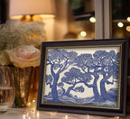 Vintage Gold Framed Wall Art Oak Tree Forest Painting Canvas Prints Blue Woodland Nature Landscape Picture Moody Botanical Poster Artwork for Living Room Bedroom, 9x11in