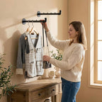 Industrial Wall Pipe Clothes Bar - Heavy Duty Metal Coat Hanger with Hook, Wall-Mounted Garment Holder Racks,Wall Clothing Racks/Hanging Rail, 2Pcs