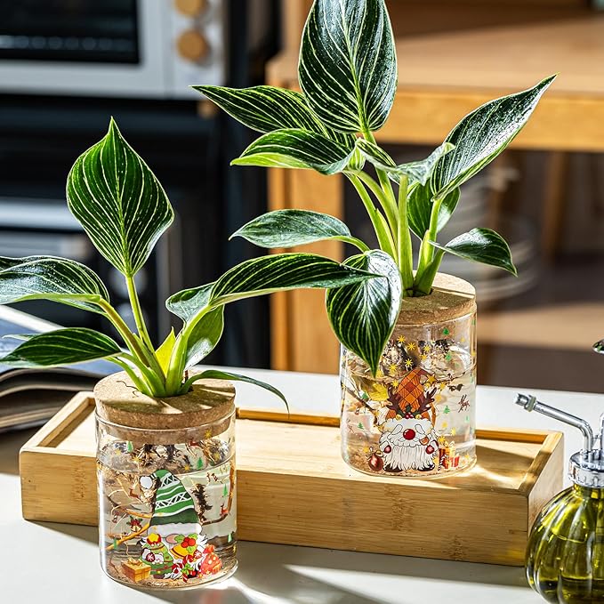 Christmas Vases, 2 Sizes Propagation Jars with Christmas Decorations Patterns, Desktop Glass Hydroponic Planter for Plant Cuttings, for Plant Lovers (18)