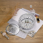 Hipiwe Crystal Jewelry Trinket Box with Glass Lid Large Silver Mirrored Treasure Box Decorative Jewelry Box Ring Earrings Necklace Storage Keepsake Box Gift for Women