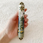 Hand Painted Mezuzah, Exquisite Enamel Mezuzah with Star of David and Jerusalem Motifs