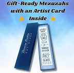 Tamara Baskin Art Glass Mezuzah, Easy Mount Indoor or Outdoor Weatherproof Metal Case Gift Box and Non-Kosher Scroll Included Hand Made in USA Guaranteed for Life (Marbled Blue White)