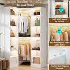 Corner Closet System with 12 Shelves, 39.2" Corner Closet Organizer System with 2 Hanging Rods, Versatile 6-Tier Walk-in Closets for Corner Space, White (39.2" L x 39.2" W x 80" H)