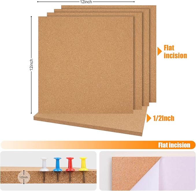 Cork Board Tiles 12"x12" - 1/2" Thick - 6 Pack Cork Tiles - Bulletin Board - Mini Wall (6pack) (6pack 30.5 * 30.5 * 1.2)