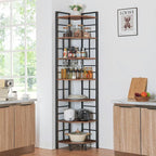 HOMISSUE Corner Shelf, 7 Tier Tall Narrow Bookshelf 82.6", Industrial Corner Bookcase with Storage for Home Office Living Room and Bedroom, Brown