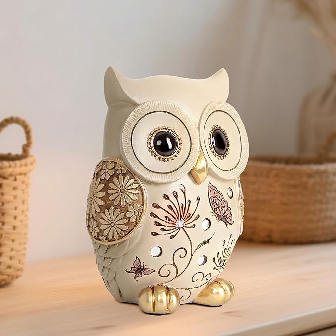 Owl Statue for Home Decor Accents - Boho Decor for Rooms, Bookshelf, Office Table and Living Rooms, Vintage Cute Figurines for Bird Lovers Owl Gifts