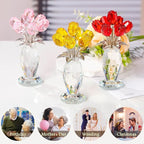 Movdyka Crystal Yellow Rose Flower Figurine with Vase Handmade Romantic Glass Rose for Wife Mom on Birthday Christmas Wedding Home Decorations