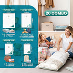 TAILI 20 Pack Combo Vacuum Storage Bags, Vacuum Seal Bags for Clothing (4 Jumbo, 4 Large, 4 Medium, 8 Travel Roll), Space Saver for Bulky Clothing, Beddings, Comforters, Saving More Closet Space