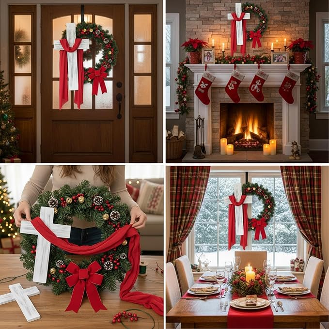 Geelin 4 Pcs Large Wooden Cross Wall Decor 16x11 Inch Hanging Cross for Craft Handmade Antique Religious Gifts Wooden Christians Wall Decor for Room Church Home Room(White)