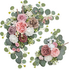 Odouzy Artificial Wedding Arch Flowers for Wedding Sign,Set of 2 for Wedding Welcome Ceremony Sign,Faux Floral Swags,Wedding, Banquet and Reception Backdrop Floral Decoration (Coffee Pink)