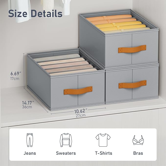 DIMJ Large Wardrobe Clothes Organizer - 8 Packs Fabric Closet Storage Organizer with Handles, Foldable Closet Organizers Dividers for Clothing Jeans Pants Sweater T-shirt
