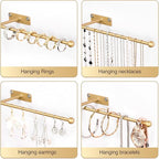 Wall Hanging Jewelry Organizer: 12.6'' Necklace Holder for Earring, Bracelet, Rings, Hairband, Glasses, Gold 4-Pack, Screws Included