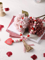 Valentine’s Day Wood Bead Garland with Tassels and Love Heart Shaped Wooden Embellishments Rustic Farmhouse Tiered Tray Wedding Decorations Home Decor (Red & White Love)
