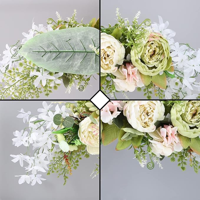 DULRLLY Artificial Peony Flower Swag, 30 in Wedding Arch Flowers, Faux Floral Swag for Lintel, Over The Door Decorative Swag, Rustic Artificial Floral Swag for Home Decor (5)
